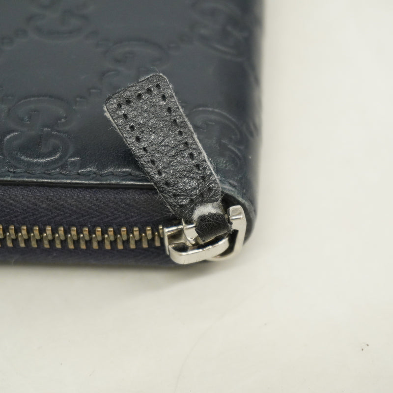 【6hc1753-k】グッチ 長財布 グッチシマ 307987 レザー ネイビー シルバー金具【中古】レディース