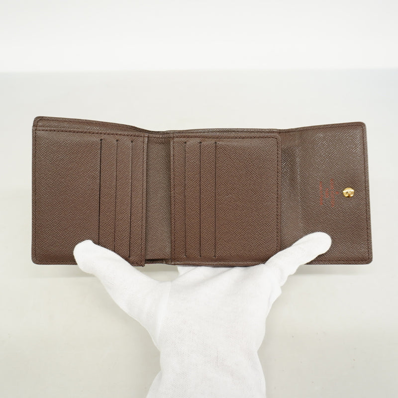 【6hc1756-k】ルイヴィトン 三つ折り財布 ダミエ ポルトモネビエカルトクレディ N61652 エベヌ【中古】レディース