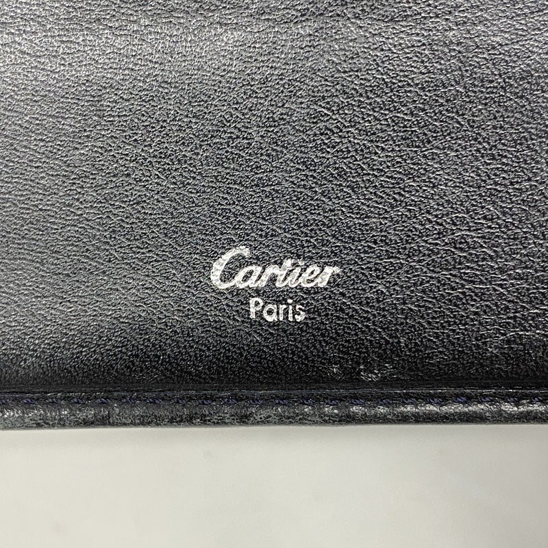 【6hc1781】カルティエ 三つ折り財布 トリニティ レザー ブラック ゴールド/シルバー金具【中古】レディース