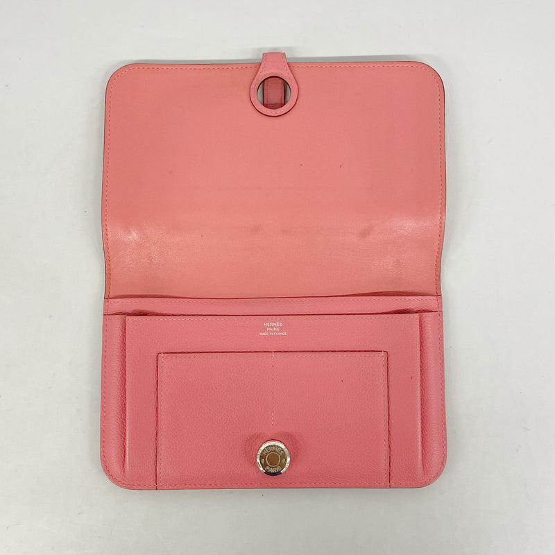 【6hc1812】エルメス 長財布 ドゴンGM エバーカラー ローズリップスティック シルバー金具 C刻印【中古】レディース