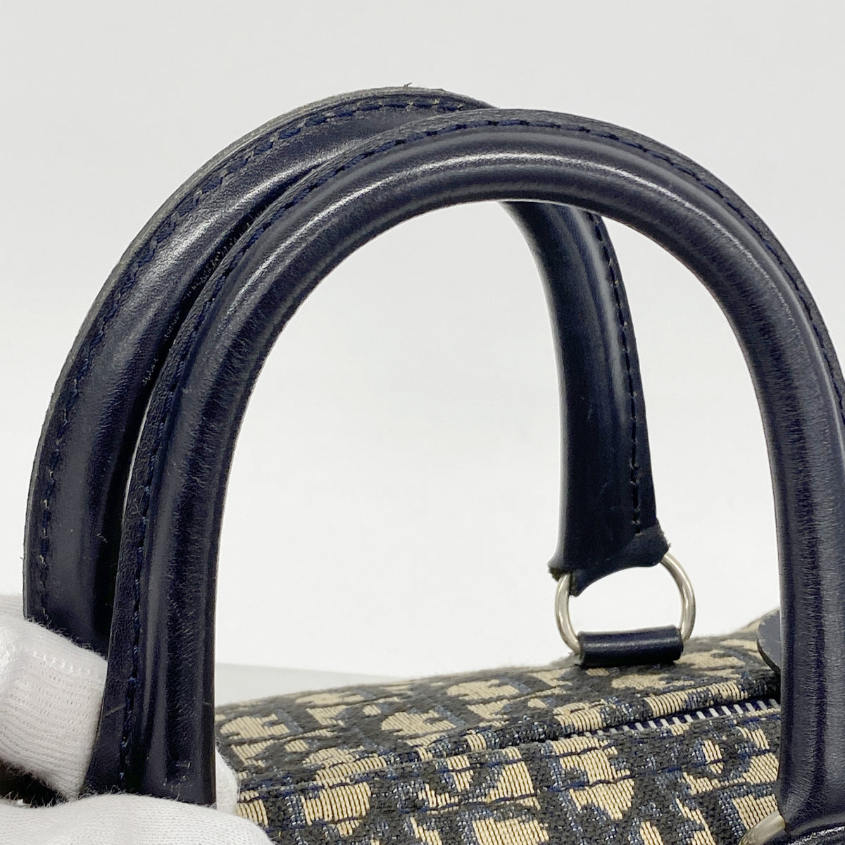 【6hc1831】クリスチャンディオール ハンドバッグ トロッター キャンバス ネイビー シルバー金具【中古】レディース