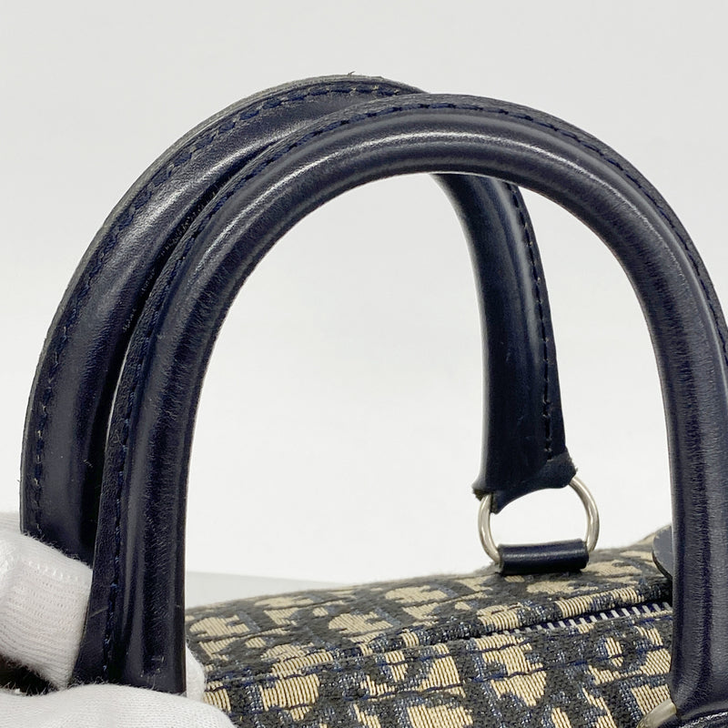 【6hc1831】クリスチャンディオール ハンドバッグ トロッター キャンバス ネイビー シルバー金具【中古】レディース