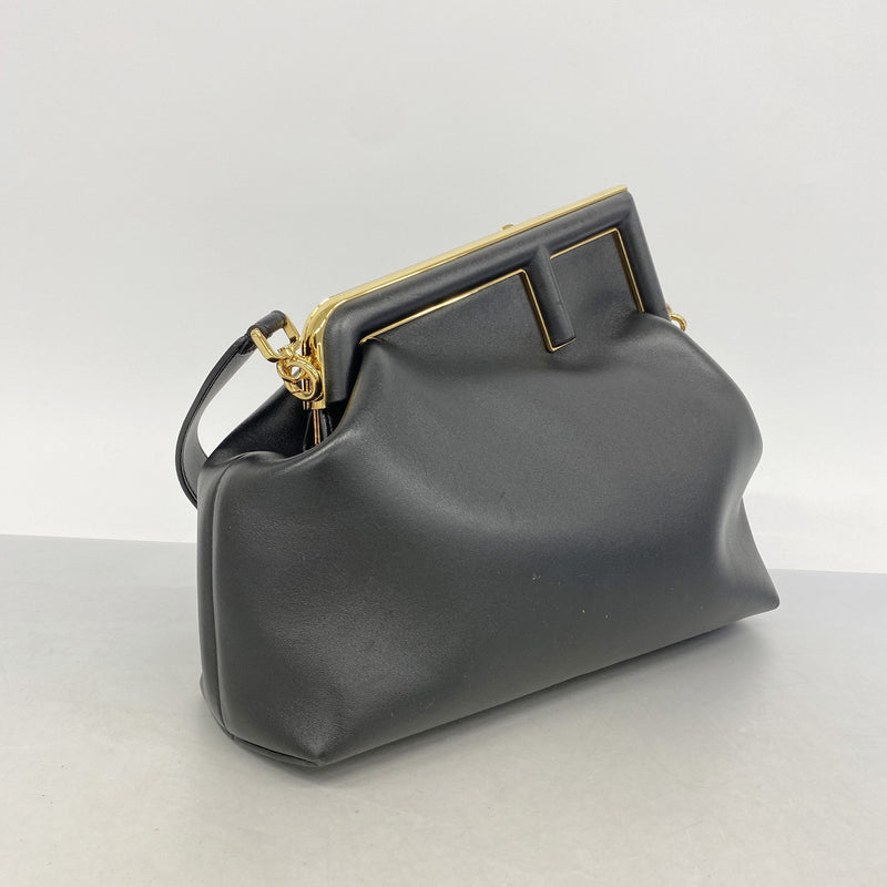 【6hc1832】フェンディ ショルダーバッグ ファースト レザー ブラック ゴールド金具【中古】レディース
