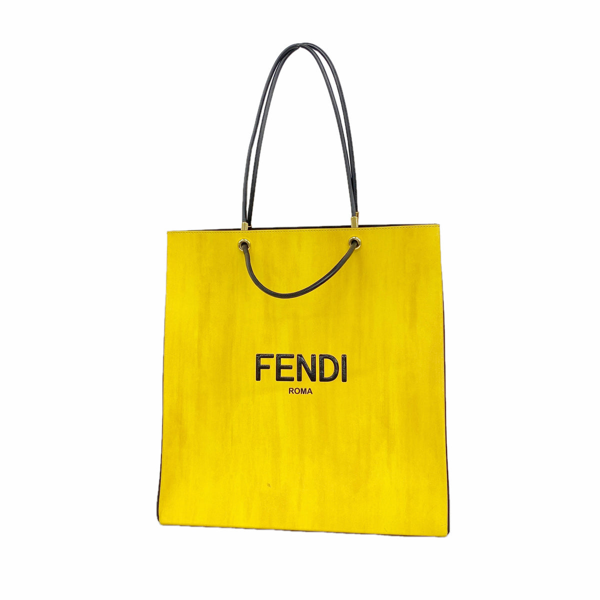【6hc1852】フェンディ トートバッグ ショッピングバッグ レザー イエロー ゴールド金具【中古】レディース