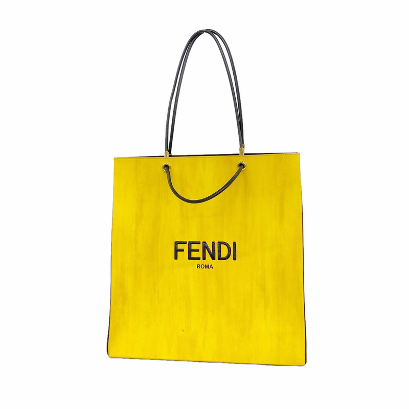 【6hc1852】フェンディ トートバッグ ショッピングバッグ レザー イエロー ゴールド金具【中古】レディース