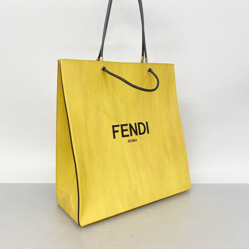 【6hc1852】フェンディ トートバッグ ショッピングバッグ レザー イエロー ゴールド金具【中古】レディース