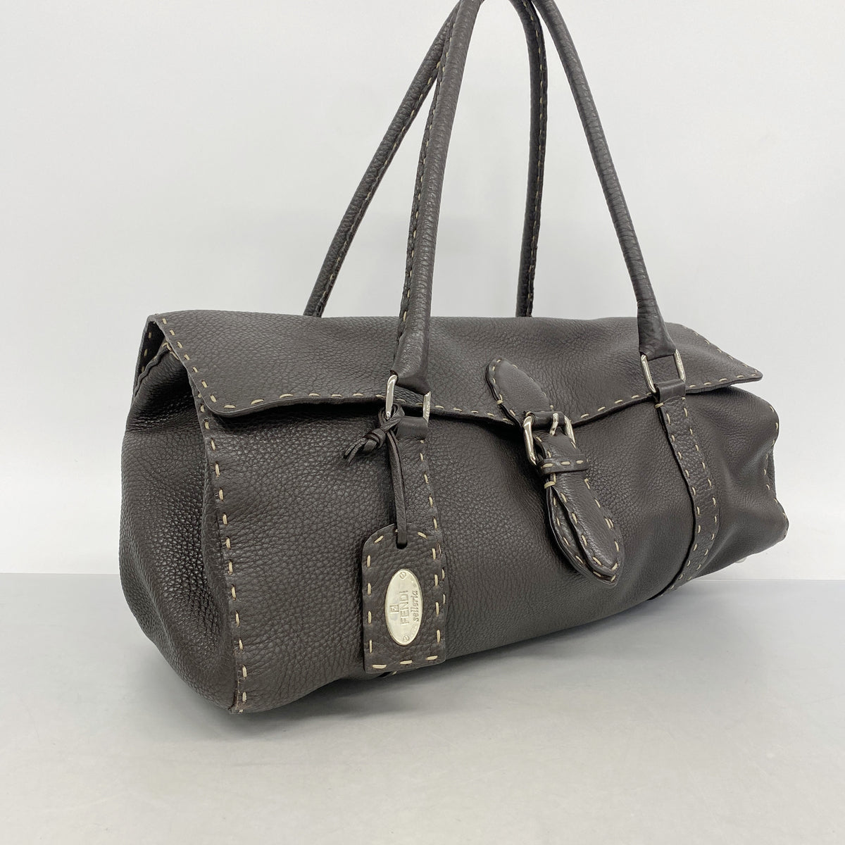 【6hc1853】フェンディ ハンドバッグ セレリア レザー ブラウン シルバー金具【中古】レディース