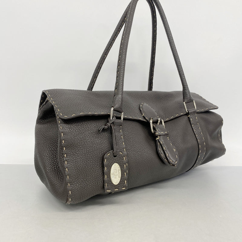 【6hc1853】フェンディ ハンドバッグ セレリア レザー ブラウン シルバー金具【中古】レディース