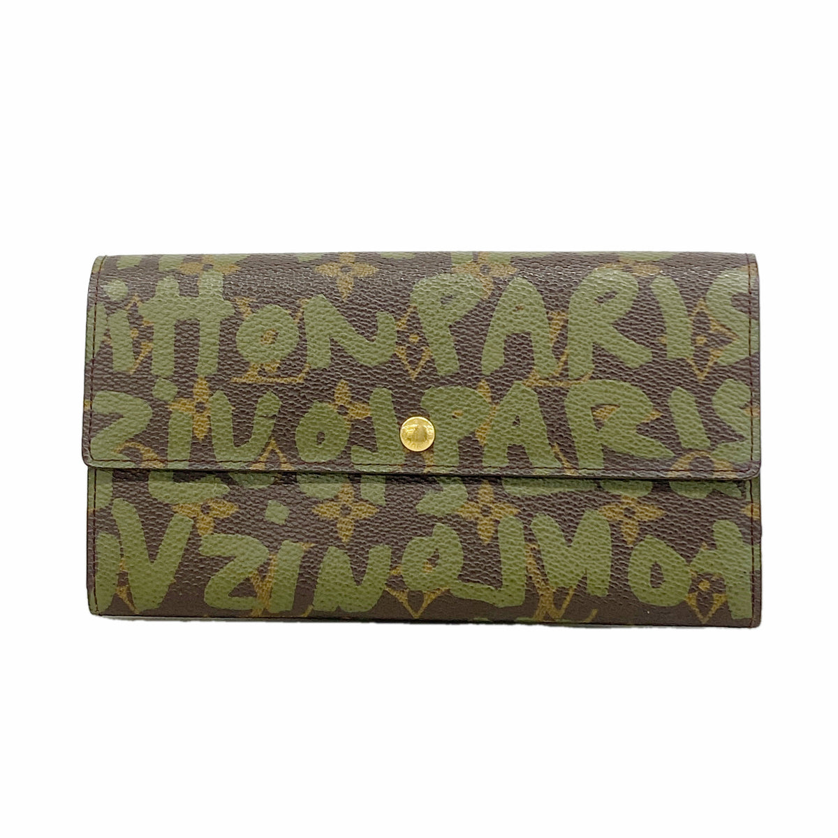 【6hc1860】ルイヴィトン 長財布 モノグラムグラフィティ ポルトモネ クレディ M92188 ブラウン カーキ【中古】レディース