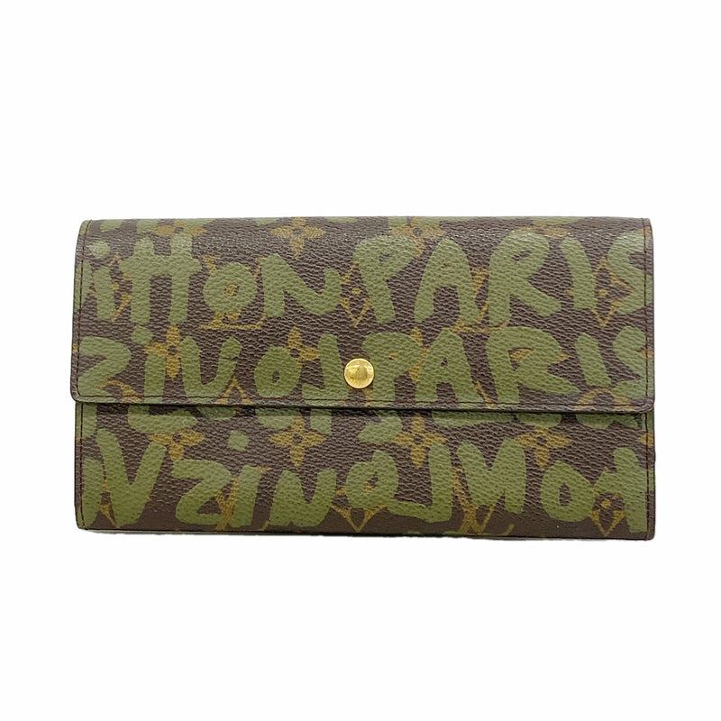 【6hc1860】ルイヴィトン 長財布 モノグラムグラフィティ ポルトモネ クレディ M92188 ブラウン カーキ【中古】レディース