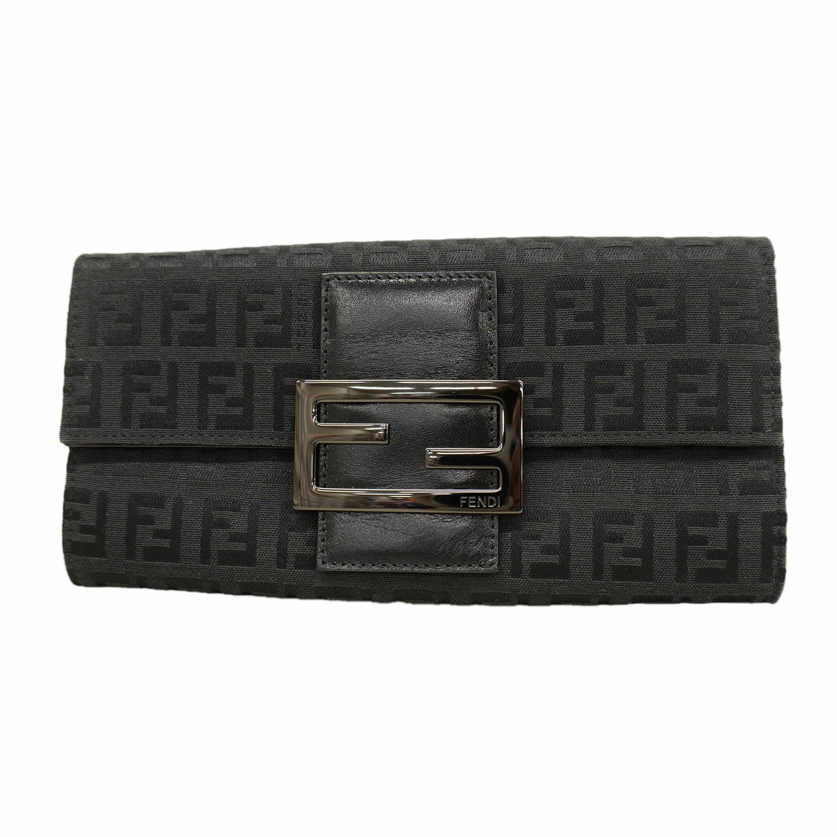 【6hc1862】フェンディ 長財布 ズッキーノ ナイロンキャンバス ブラック シルバー金具【中古】レディース