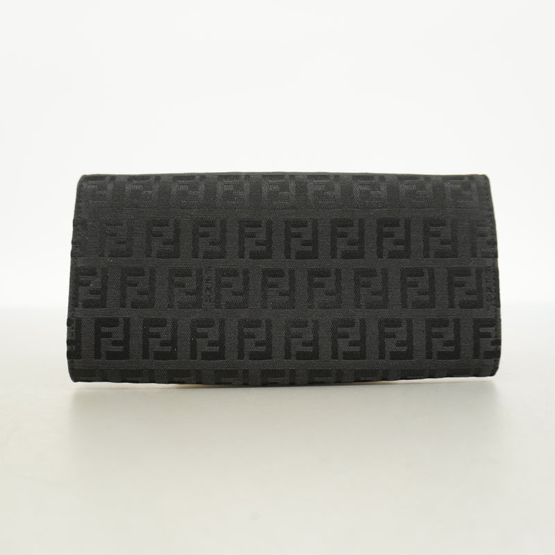 【6hc1862】フェンディ 長財布 ズッキーノ ナイロンキャンバス ブラック シルバー金具【中古】レディース