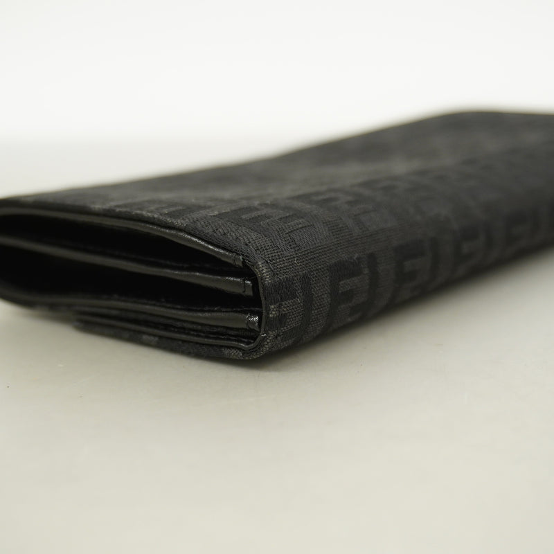 【6hc1862】フェンディ 長財布 ズッキーノ ナイロンキャンバス ブラック シルバー金具【中古】レディース