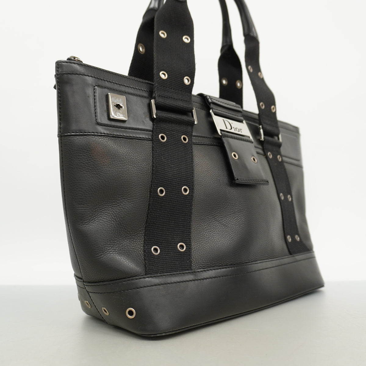 【6hc1880】クリスチャンディオール トートバッグ ストリートシック レザー ブラック シルバー金具【中古】レディース