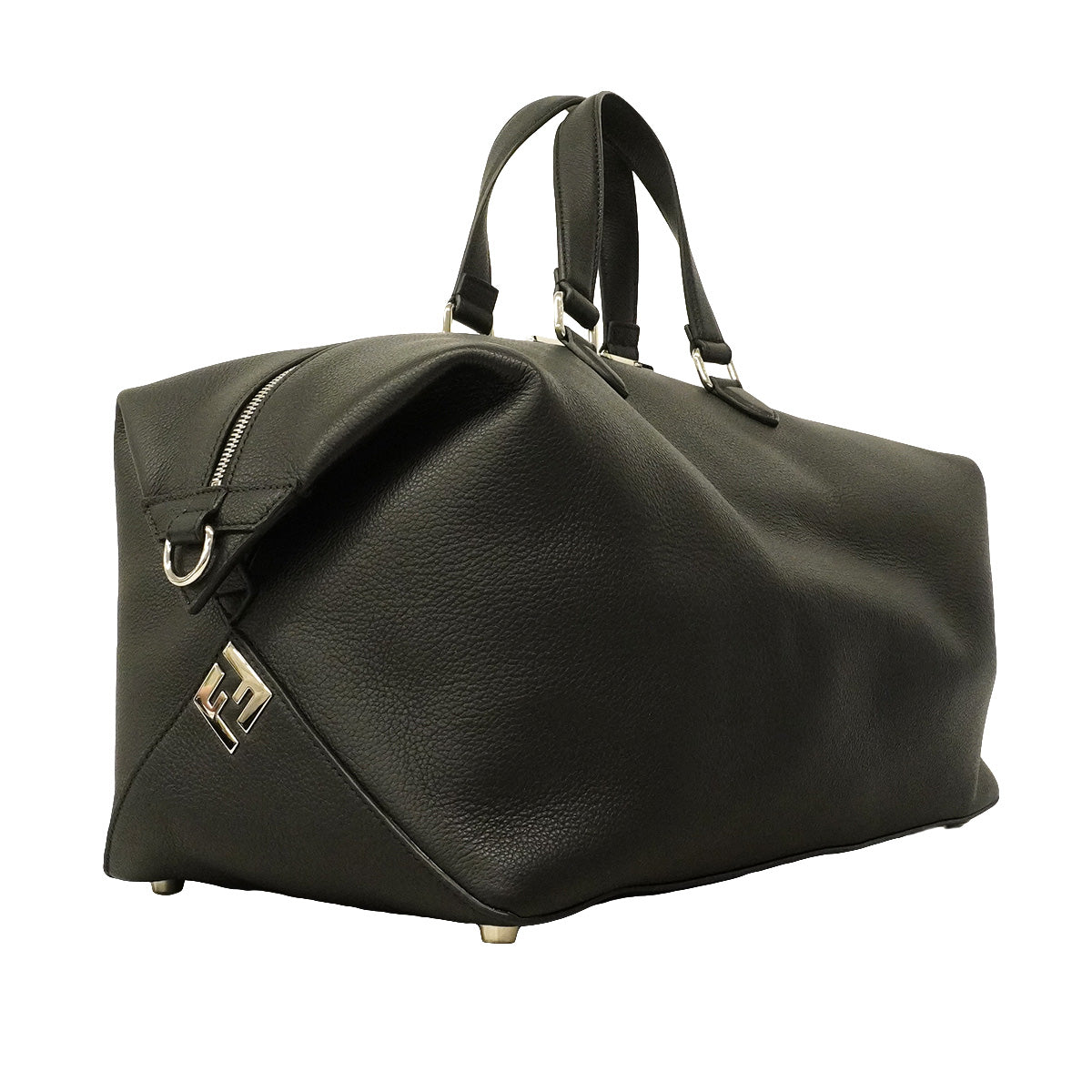 【6hc1898】フェンディ ボストンバッグ ルイ45ダッフル レザー ブラック シルバー金具【中古】メンズ