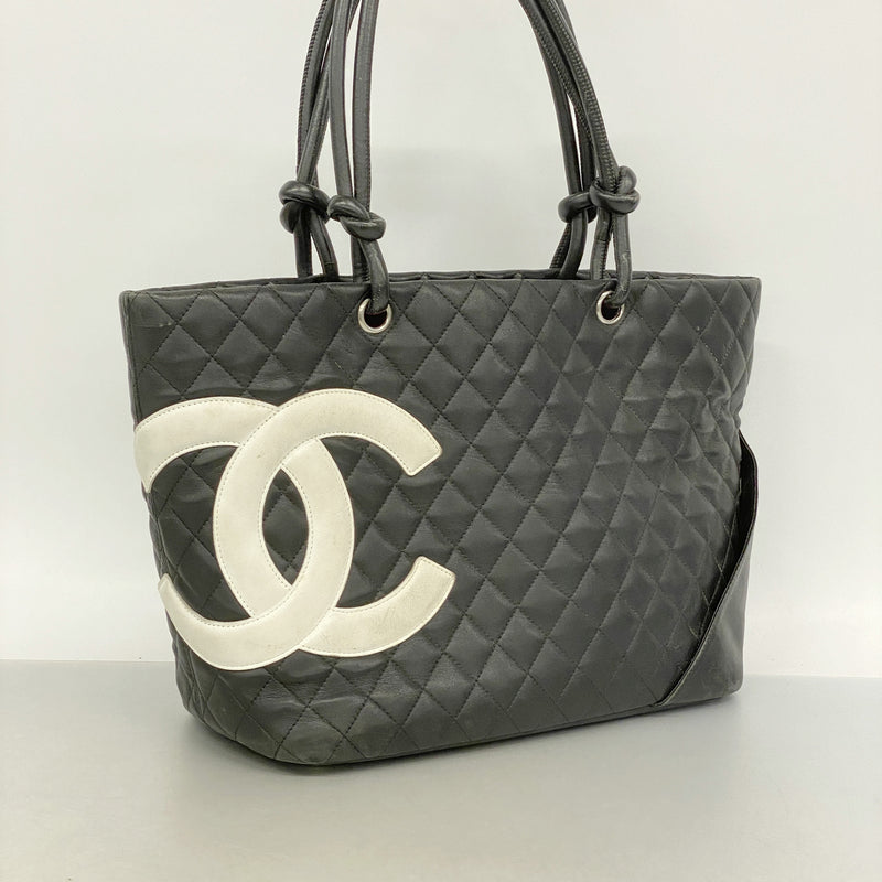 【6hc1910-k】シャネル トートバッグ カンボン ラムスキン ブラック シルバー金具【中古】レディース