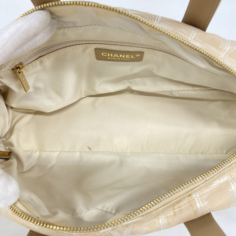 【6hc1911-k】シャネル ハンドバッグ ニュートラベル ナイロン ベージュ シャンパンゴールド金具【中古】レディース