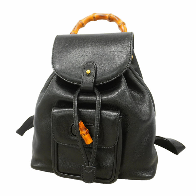 【6hc1920-k】グッチ リュック・デイパック バンブー 003 1705 0030 レザー ブラック ゴールド金具【中古】レディース