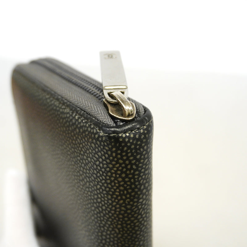 【6hc1922-k】シャネル 長財布 キャビアスキン ブラック グレー シルバー金具【中古】メンズ レディース ユニセックス