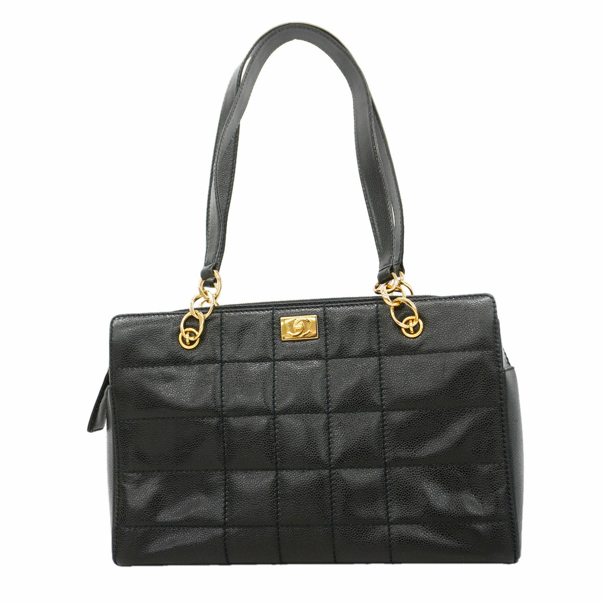 【6hc1931-k】シャネル トートバッグ チョコバー キャビアスキン ブラック ゴールド金具【中古】レディース