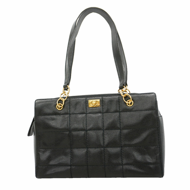 【6hc1931-k】シャネル トートバッグ チョコバー キャビアスキン ブラック ゴールド金具【中古】レディース