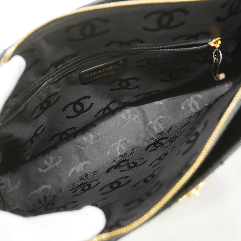 【6hc1931-k】シャネル トートバッグ チョコバー キャビアスキン ブラック ゴールド金具【中古】レディース