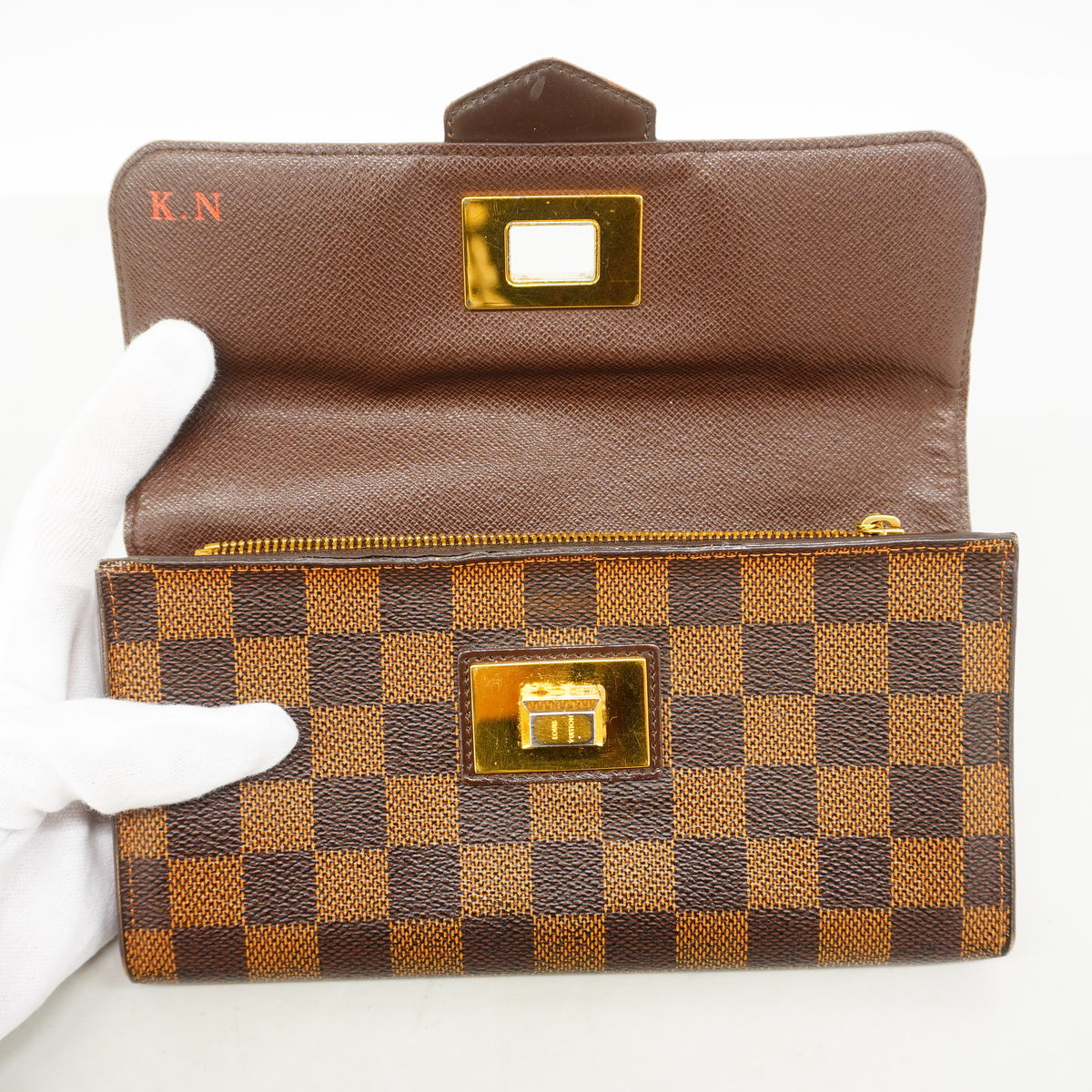 【6hc1937-k】ルイヴィトン 長財布 ダミエ ポルトフォイユローズベリー N63017 エベヌ【中古】レディース