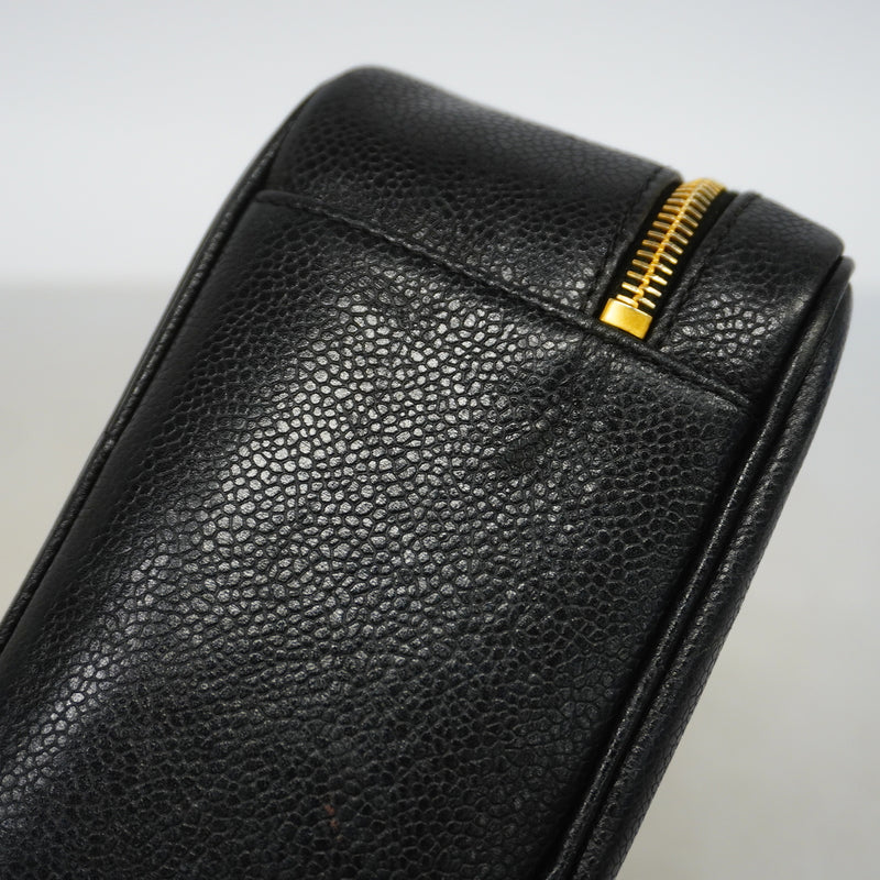 【6hc1945-k】シャネル バニティバッグ キャビアスキン ブラック ゴールド金具【中古】レディース
