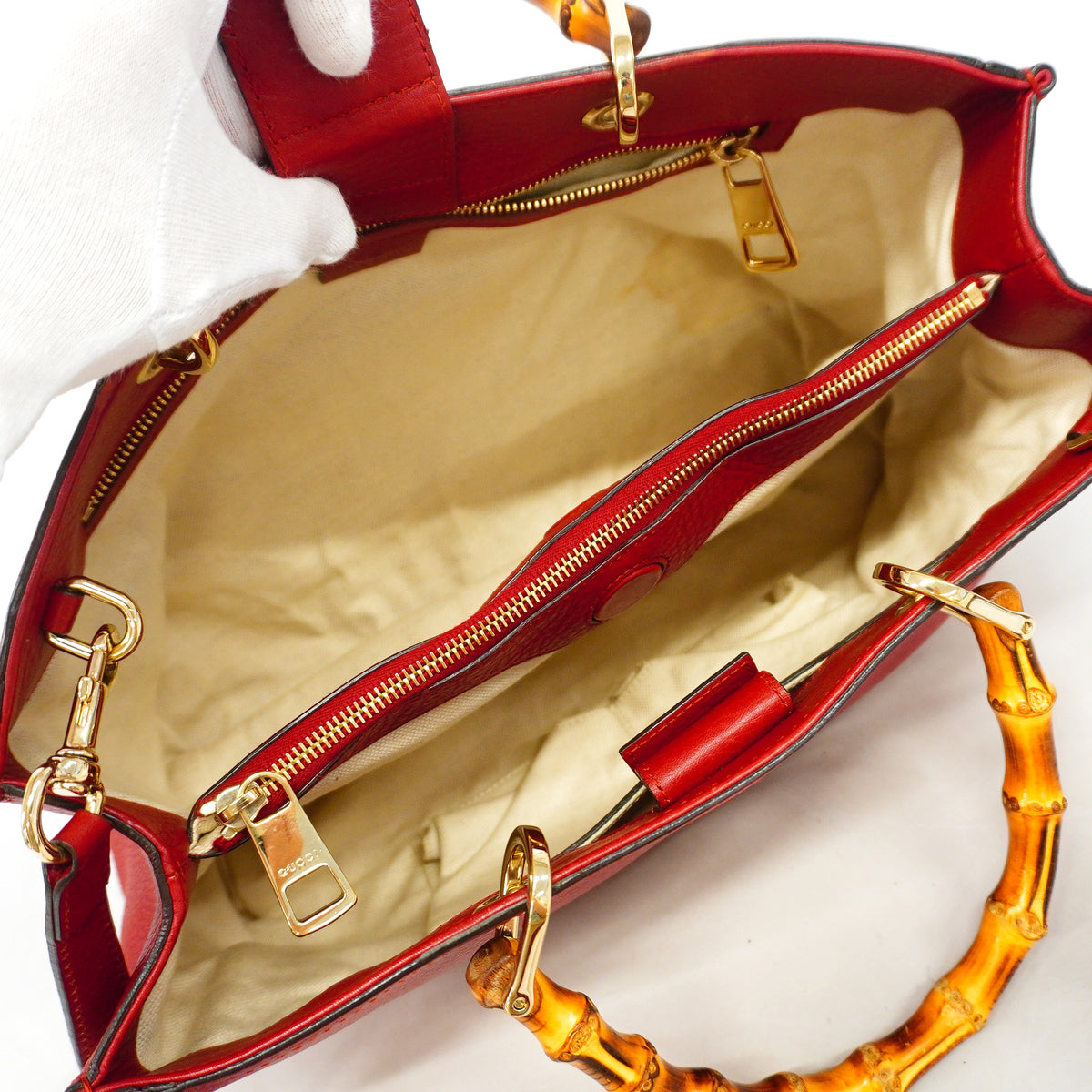 【6hc1948-k】グッチ ハンドバッグ バンブー 323660 レザー レッド シャンパンゴールド金具 2wayバッグ【中古】レディース