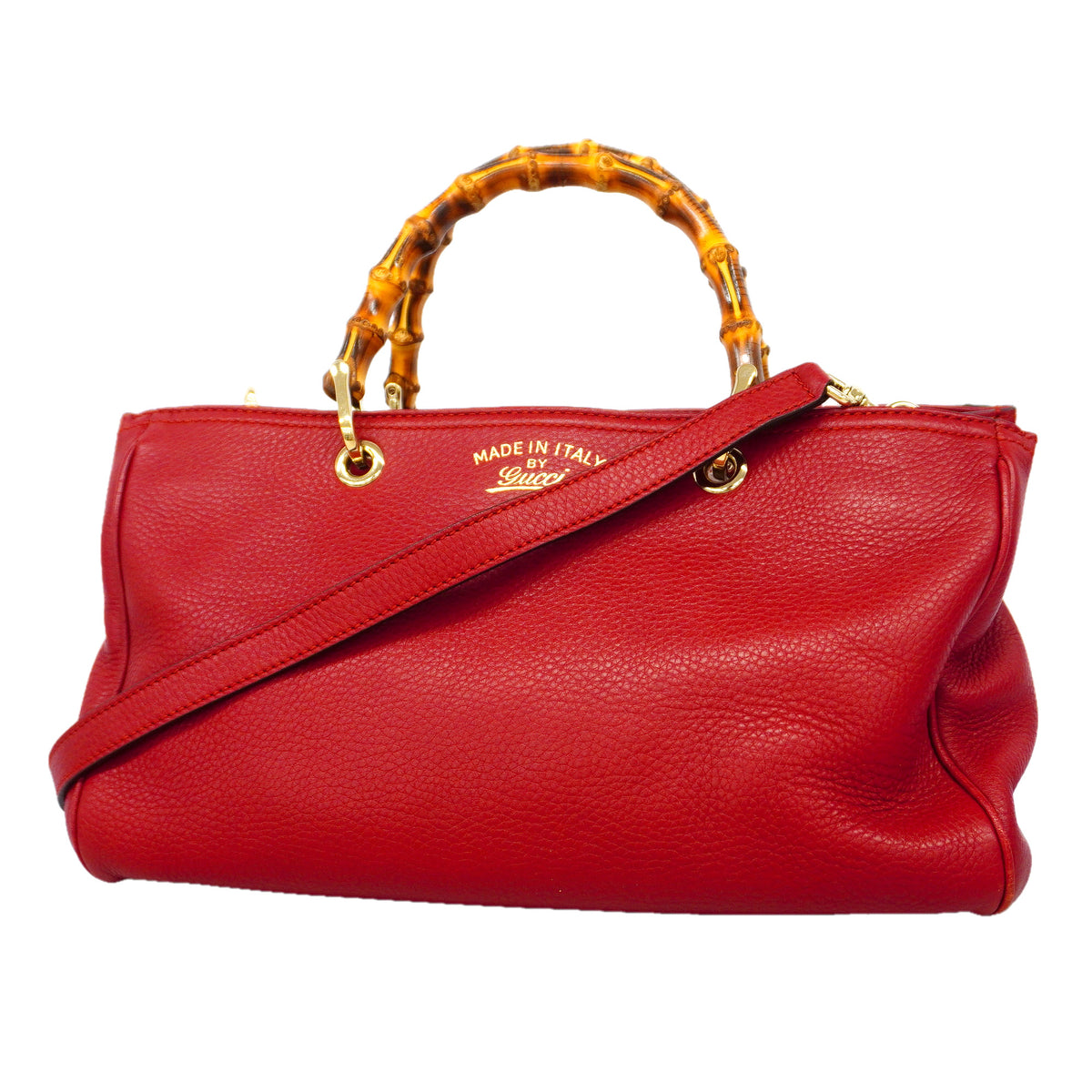 【6hc1948-k】グッチ ハンドバッグ バンブー 323660 レザー レッド シャンパンゴールド金具 2wayバッグ【中古】レディース