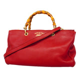 【6hc1948-k】グッチ ハンドバッグ バンブー 323660 レザー レッド シャンパンゴールド金具 2wayバッグ【中古】レディース
