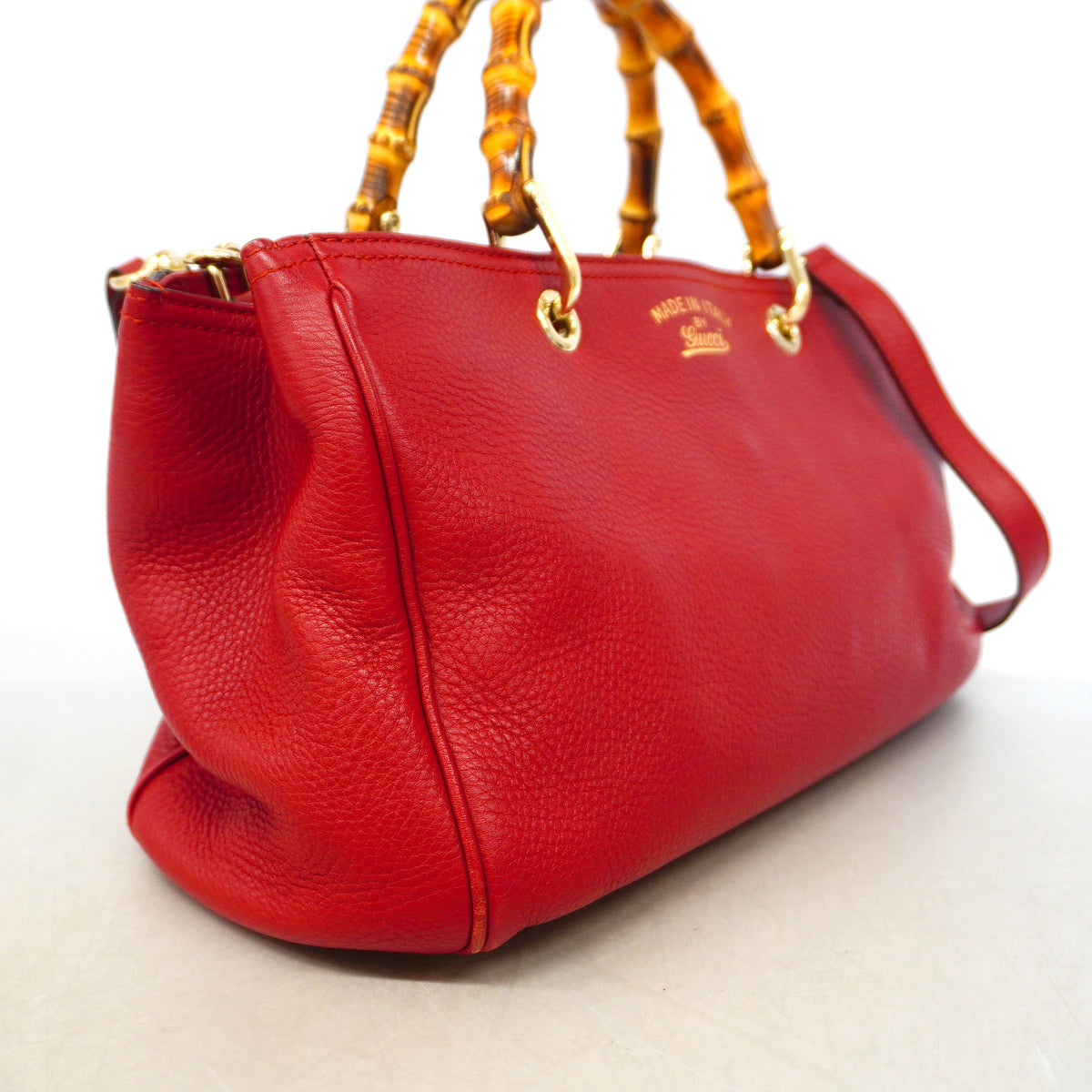 【6hc1948-k】グッチ ハンドバッグ バンブー 323660 レザー レッド シャンパンゴールド金具 2wayバッグ【中古】レディース