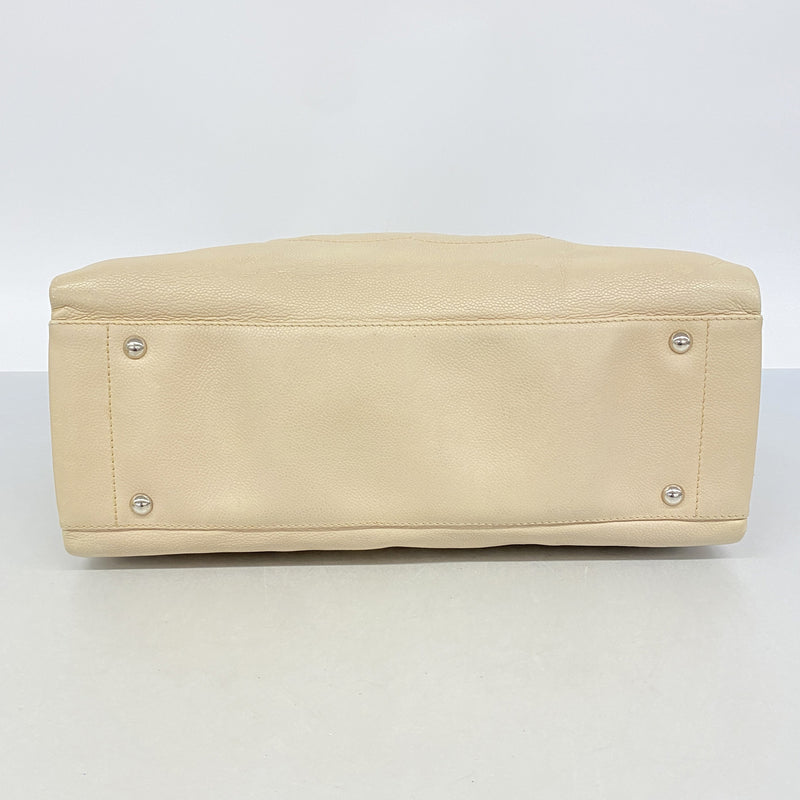 【6hc1956】シャネル トートバッグ キャビアスキン ベージュ シルバー金具【中古】レディース
