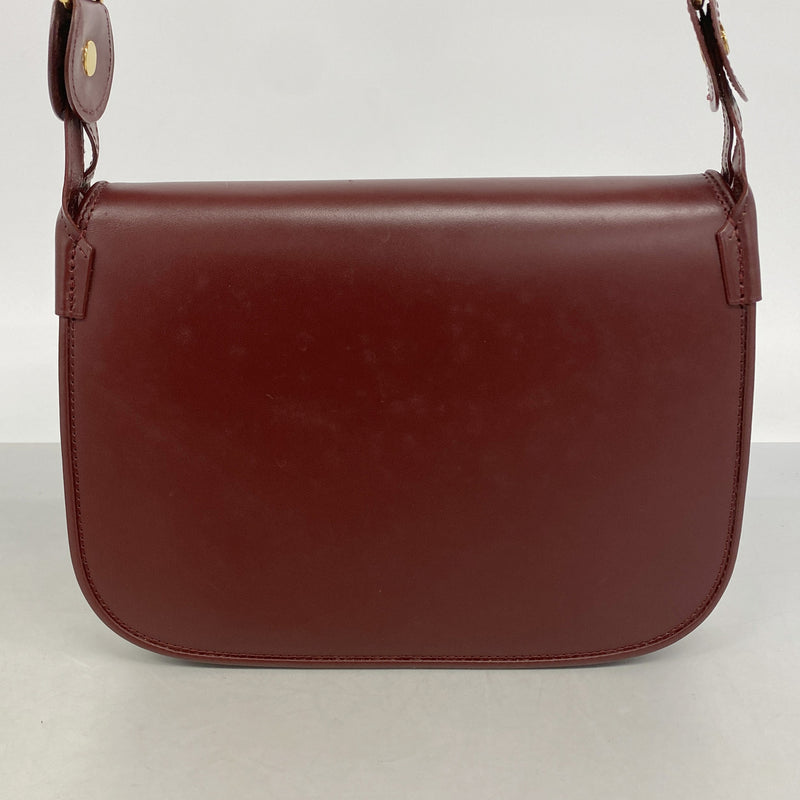 【6hc1958】カルティエ ショルダーバッグ マスト レザー ボルドー ゴールド金具【中古】レディース