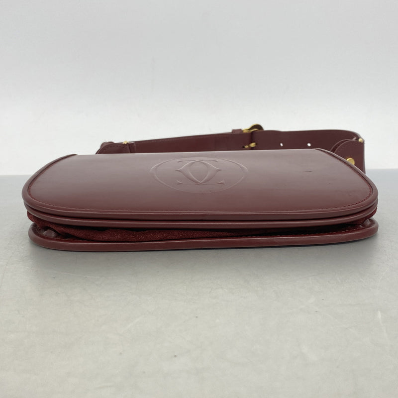 【6hc1958】カルティエ ショルダーバッグ マスト レザー ボルドー ゴールド金具【中古】レディース