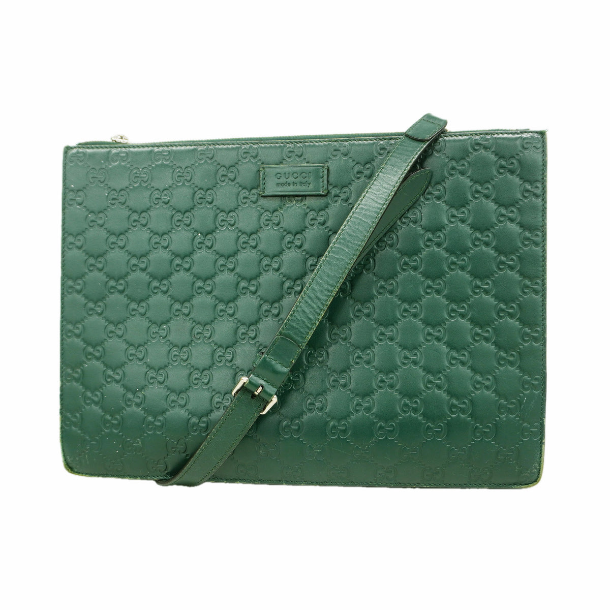【6hc1962-k】グッチ ショルダーバッグ グッチシマ 429004 レザー グリーン シルバー金具【中古】メンズ