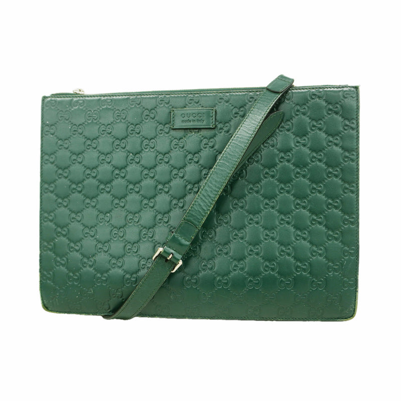 【6hc1962-k】グッチ ショルダーバッグ グッチシマ 429004 レザー グリーン シルバー金具【中古】メンズ