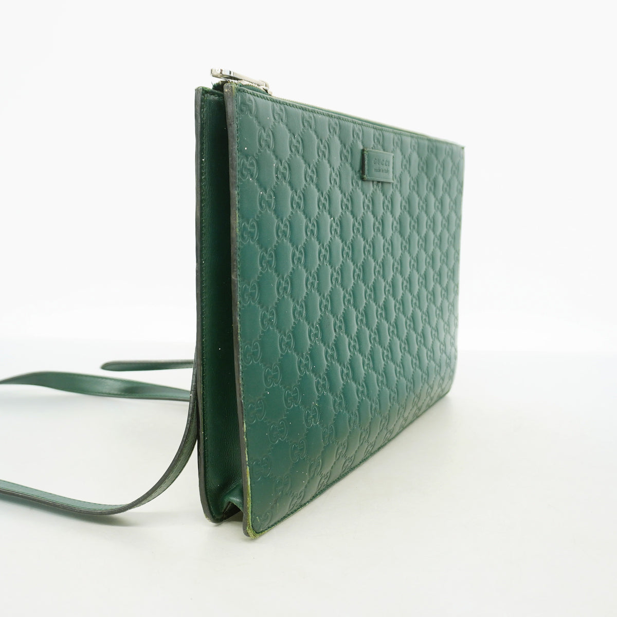 【6hc1962-k】グッチ ショルダーバッグ グッチシマ 429004 レザー グリーン シルバー金具【中古】メンズ