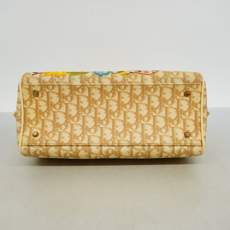 【6hc1970】クリスチャンディオール ハンドバッグ トロッター PVC ベージュ シルバー金具【中古】レディース
