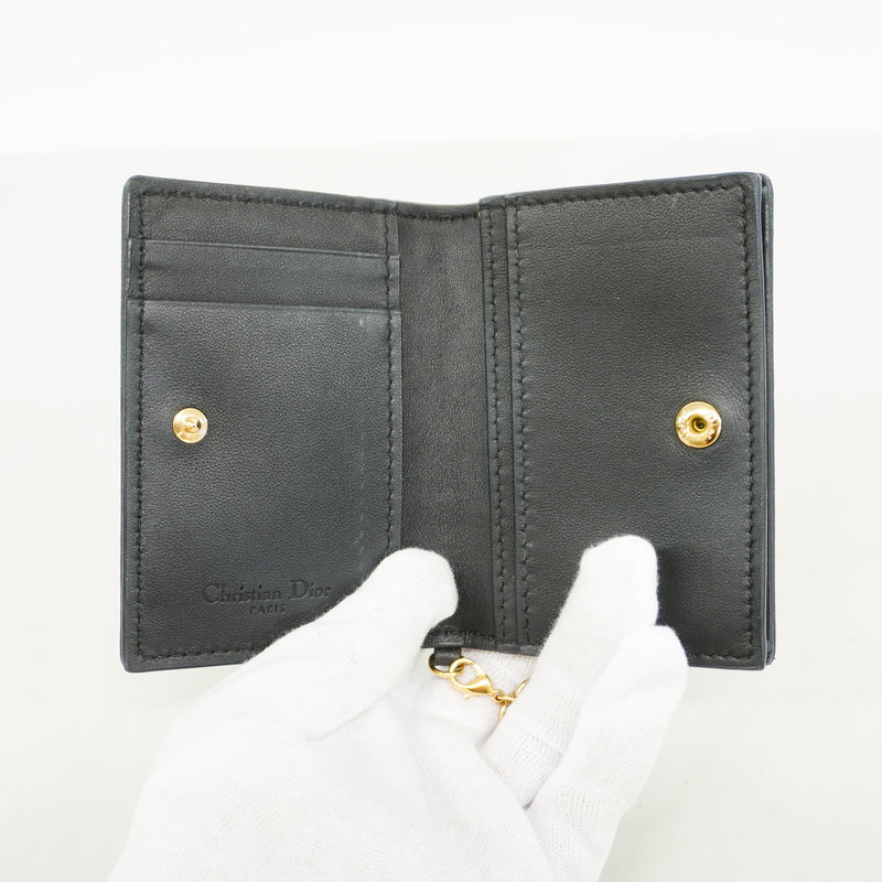 【6hc1971】クリスチャンディオール カードケース カナージュ レザー ブラック ゴールド金具【中古】レディース