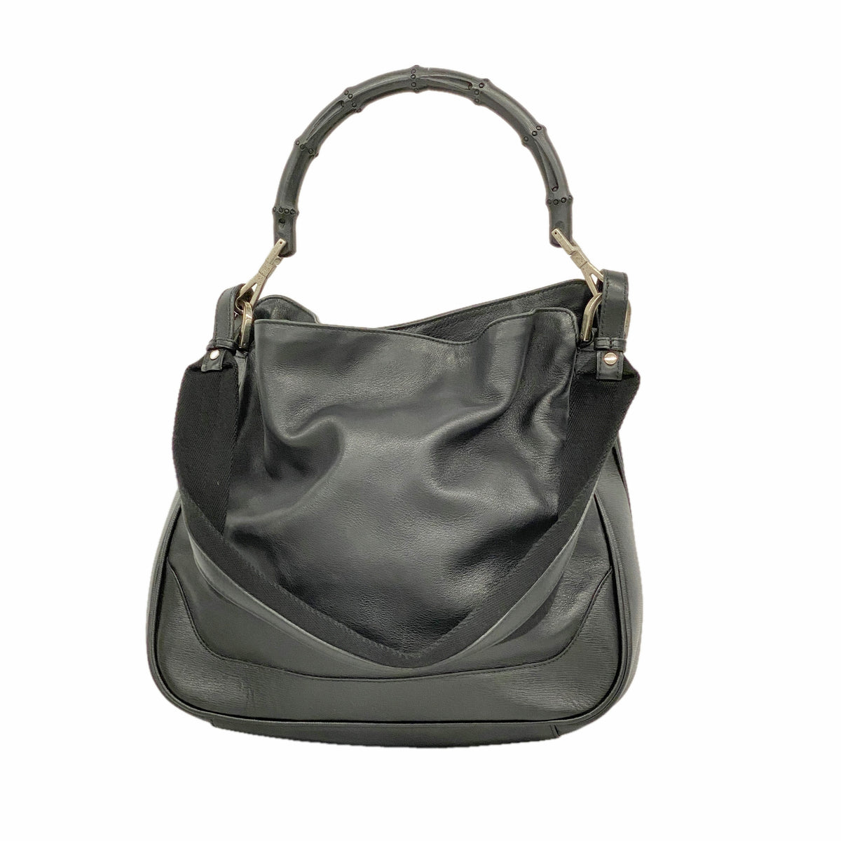 【6hc1979-k】グッチ ハンドバッグ バンブー 001 4095 レザー ブラック シルバー金具 2wayバッグ【中古】レディース