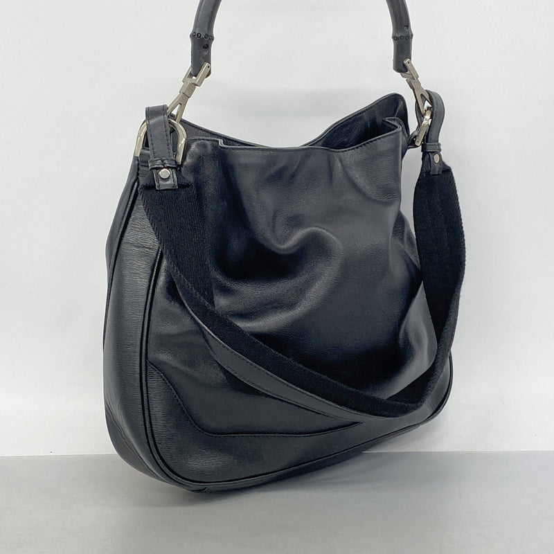 【6hc1979-k】グッチ ハンドバッグ バンブー 001 4095 レザー ブラック シルバー金具 2wayバッグ【中古】レディース