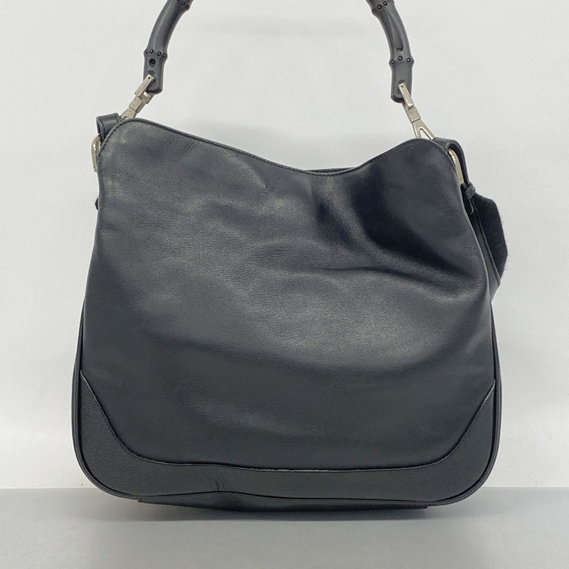 【6hc1979-k】グッチ ハンドバッグ バンブー 001 4095 レザー ブラック シルバー金具 2wayバッグ【中古】レディース