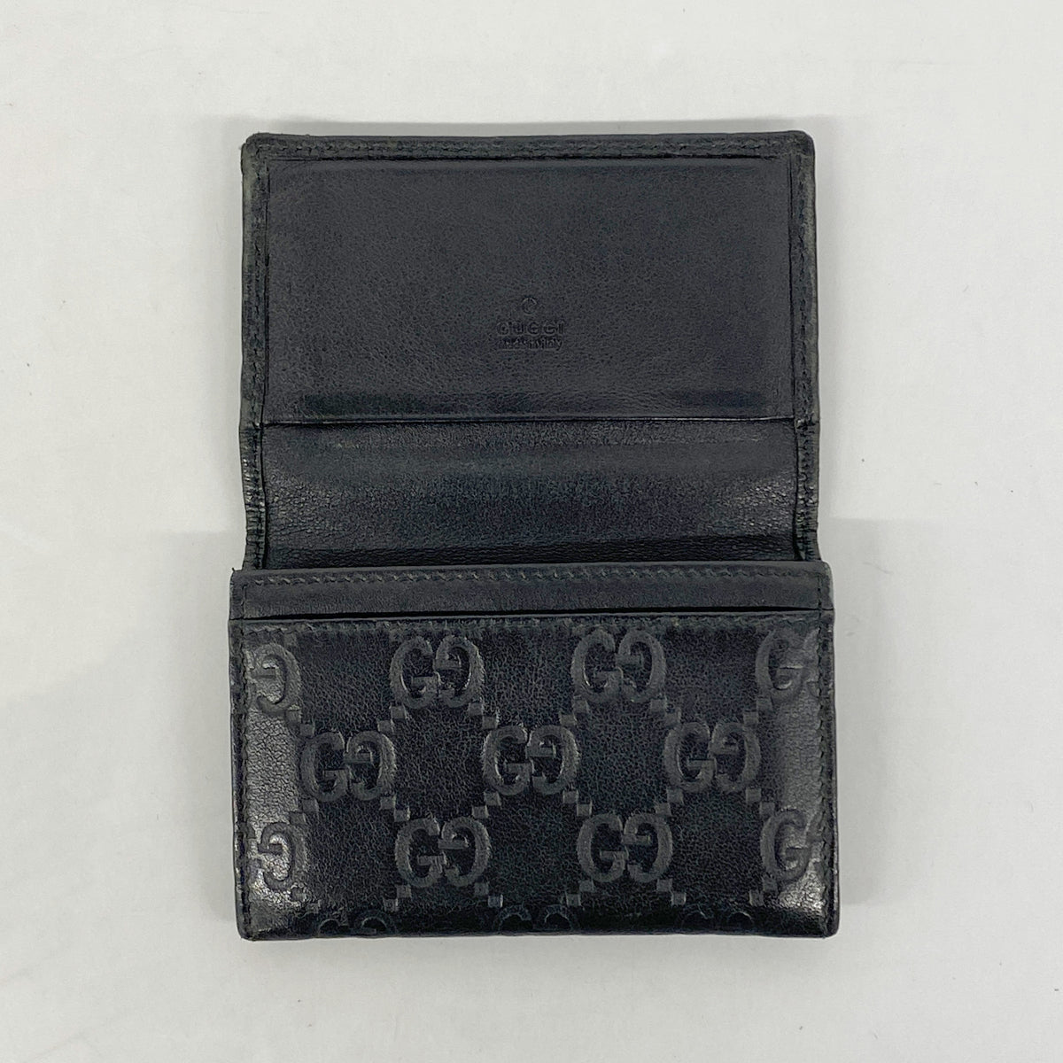 【6hc1987-k】グッチ カードケース グッチシマ 251727 レザー ブラック シルバー金具【中古】メンズ