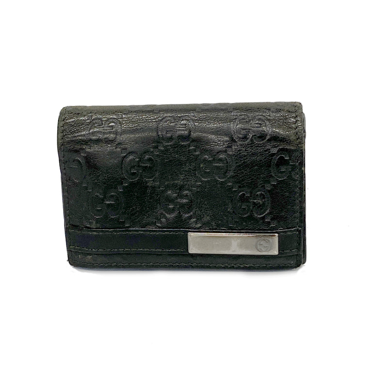 【6hc1987-k】グッチ カードケース グッチシマ 251727 レザー ブラック シルバー金具【中古】メンズ