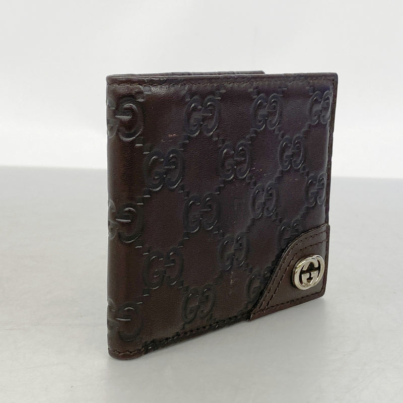 【6hc1988-k】グッチ 札入れ グッチシマ インターロッキングG 181674 レザー ブラウン シャンパンゴールド金具【中古】メンズ