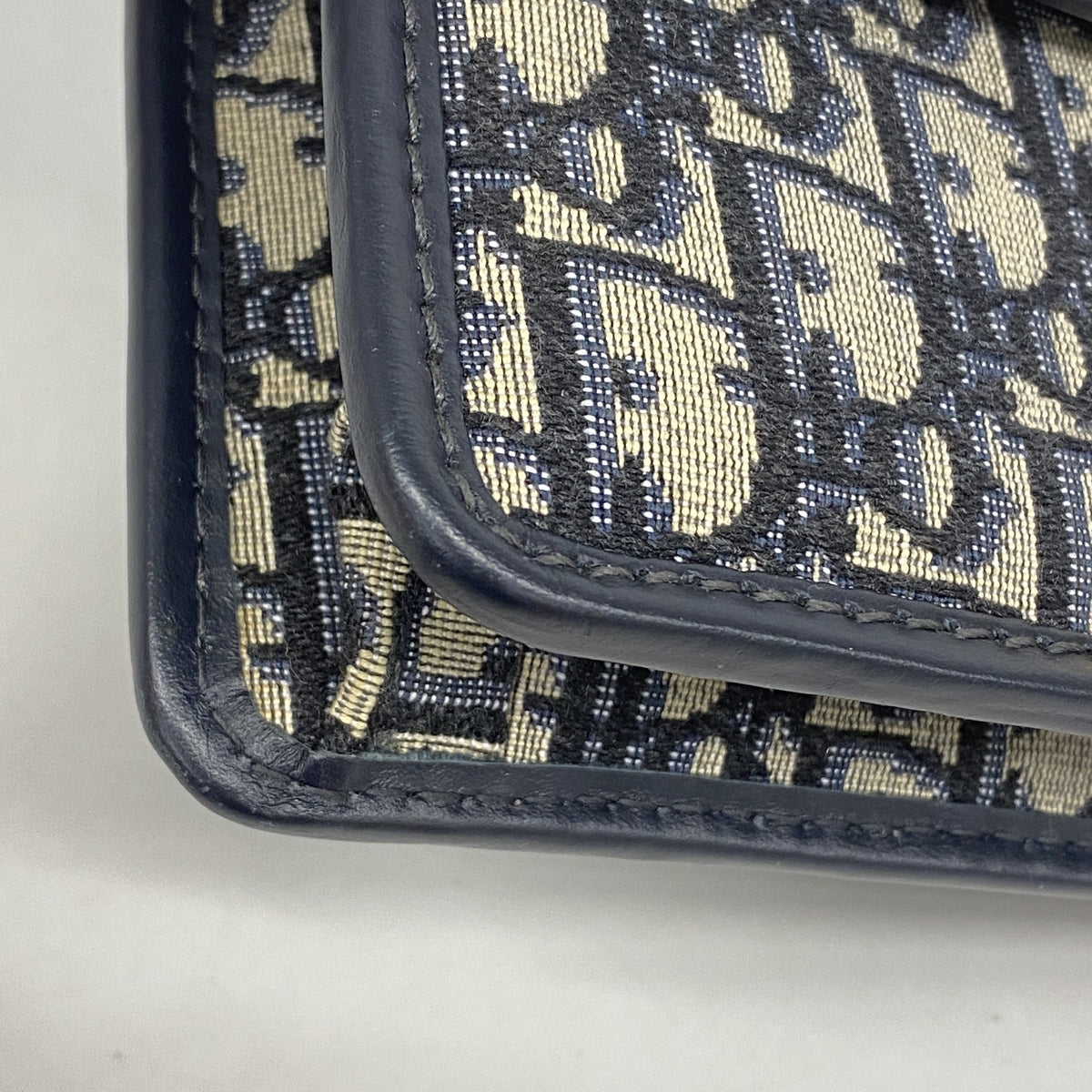 【6hc1989】クリスチャンディオール ショルダーバッグ オブリーク 30モンテーニュ キャンバス ネイビー ゴールド金具【中古】レディース