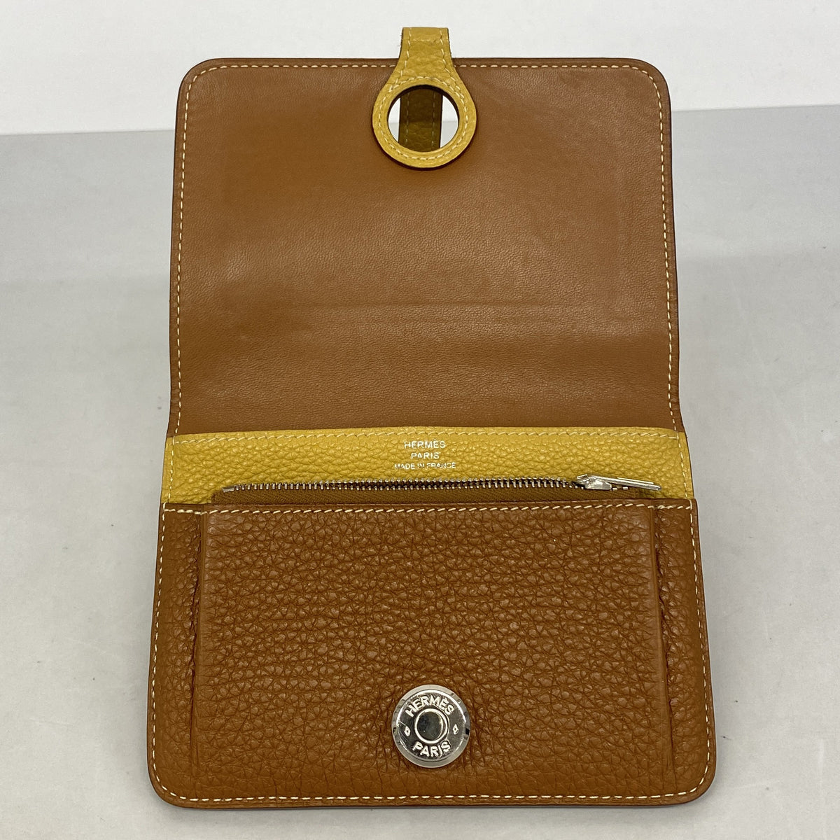 【6hc2014】エルメス コインケース ドゴンコンパクトバイカラー トゴ ゴールド カリー シルバー金具 □L刻印【中古】レディース