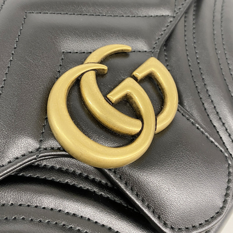 【6hc2028-k】グッチ ショルダーバッグ GGマーモント 443497 レザー ブラック ゴールド金具【中古】レディース