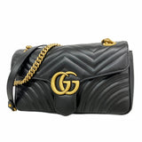 【6hc2028-k】グッチ ショルダーバッグ GGマーモント 443497 レザー ブラック ゴールド金具【中古】レディース